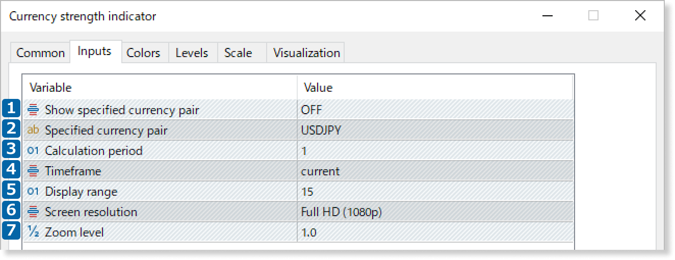 Parameter settings