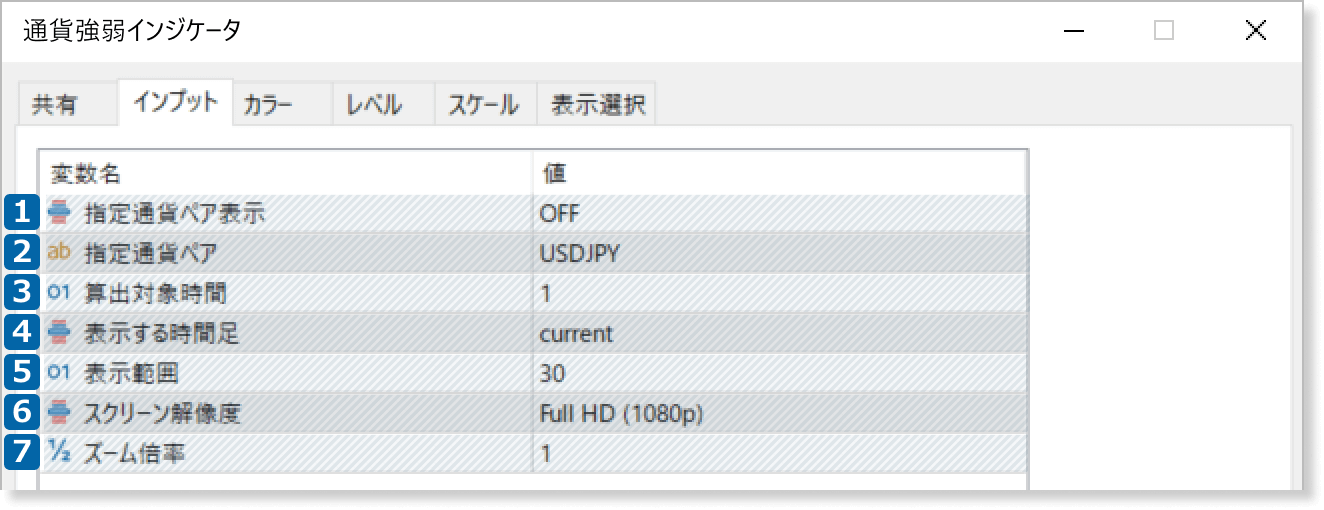 インプット設定