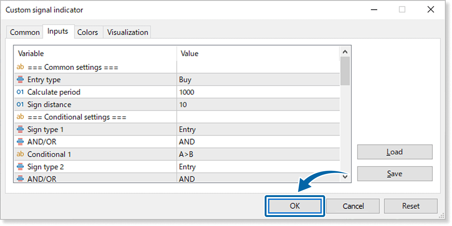 customize the settings on the Inputs tab