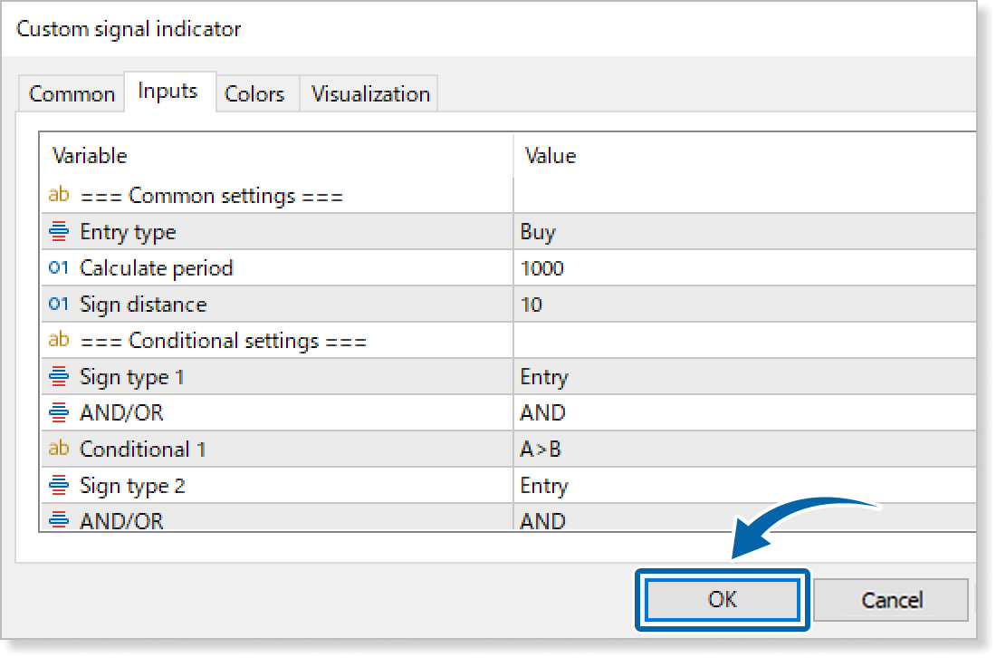 customize the settings on the Inputs tab