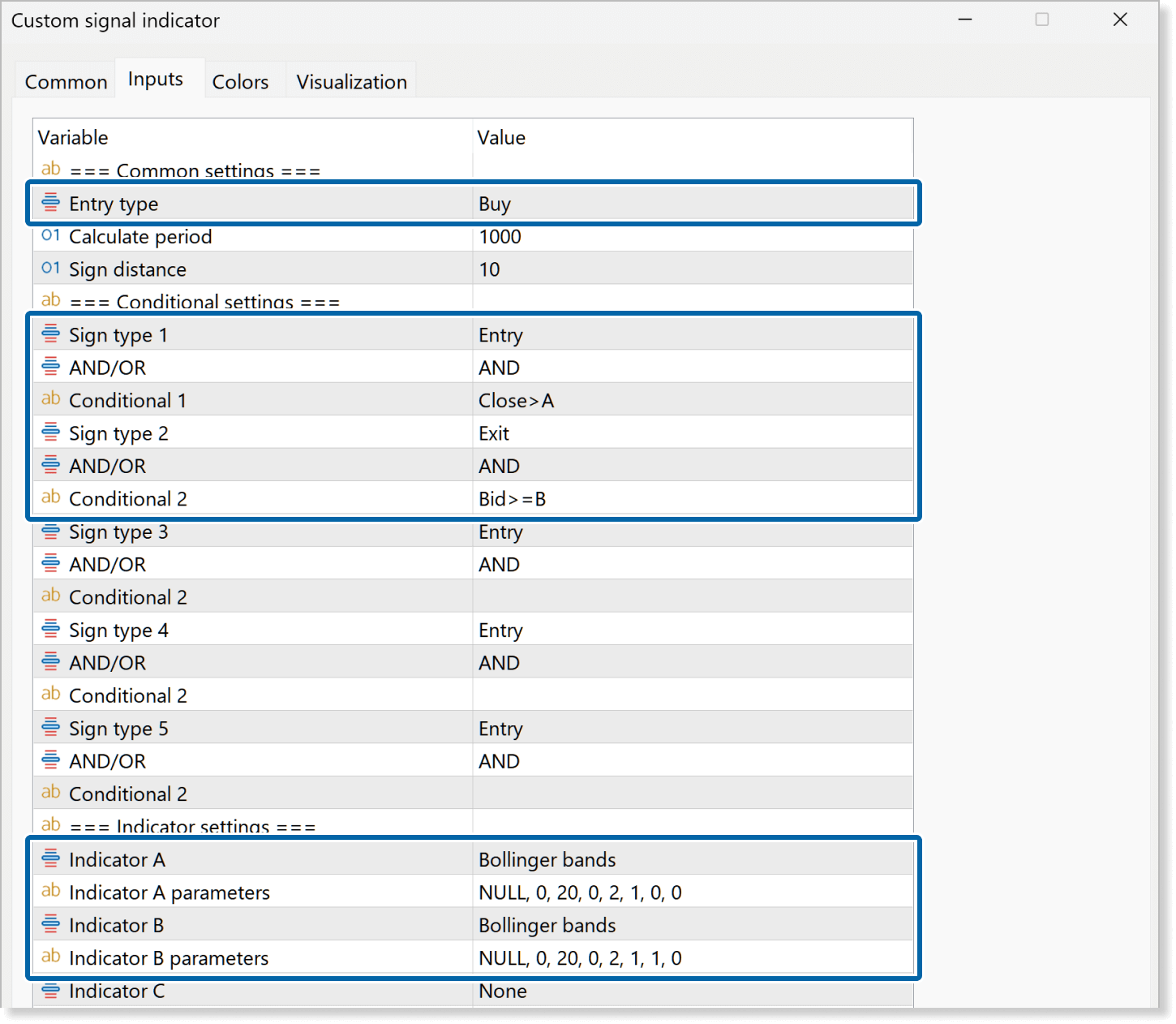 Bollinger Bands settings