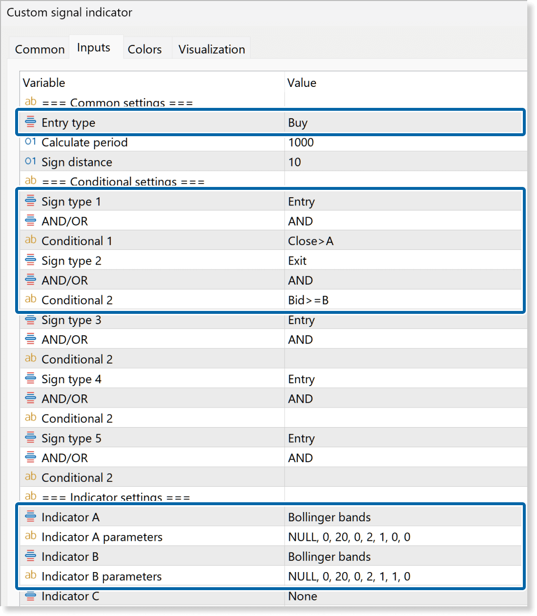 Bollinger Bands settings
