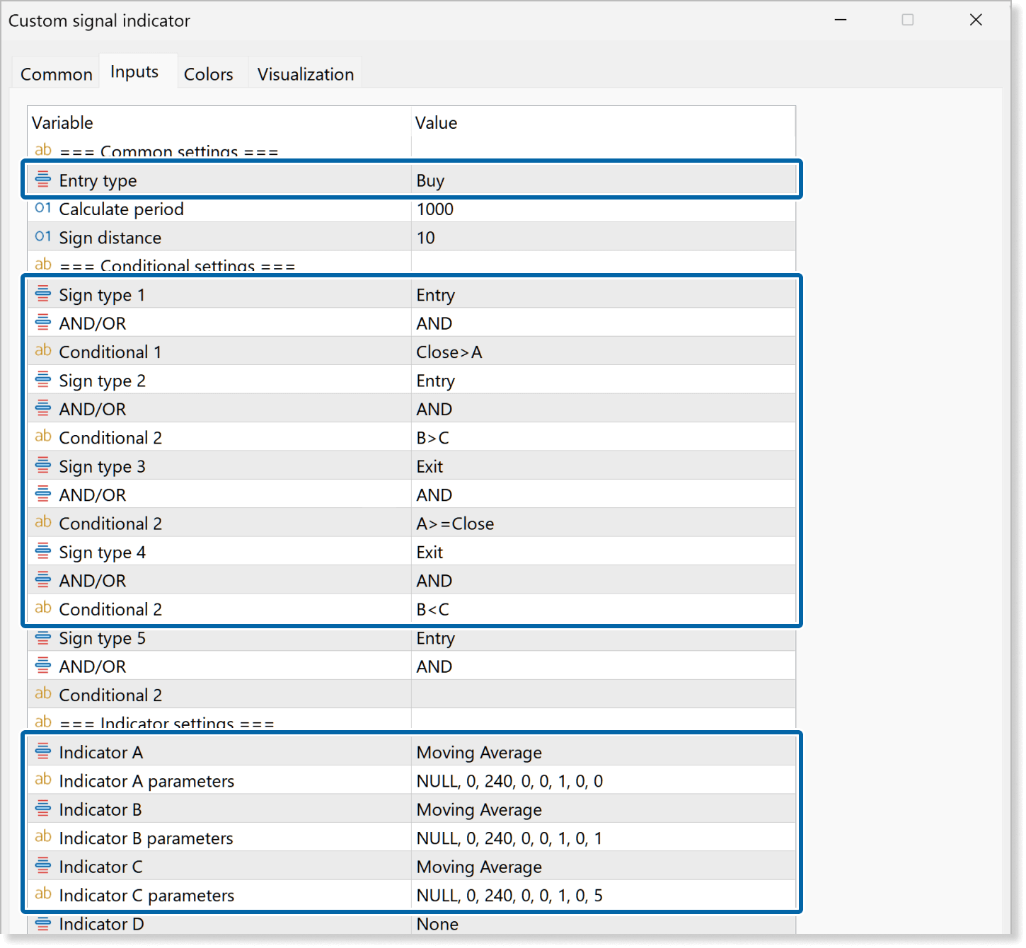 Moving Average settings