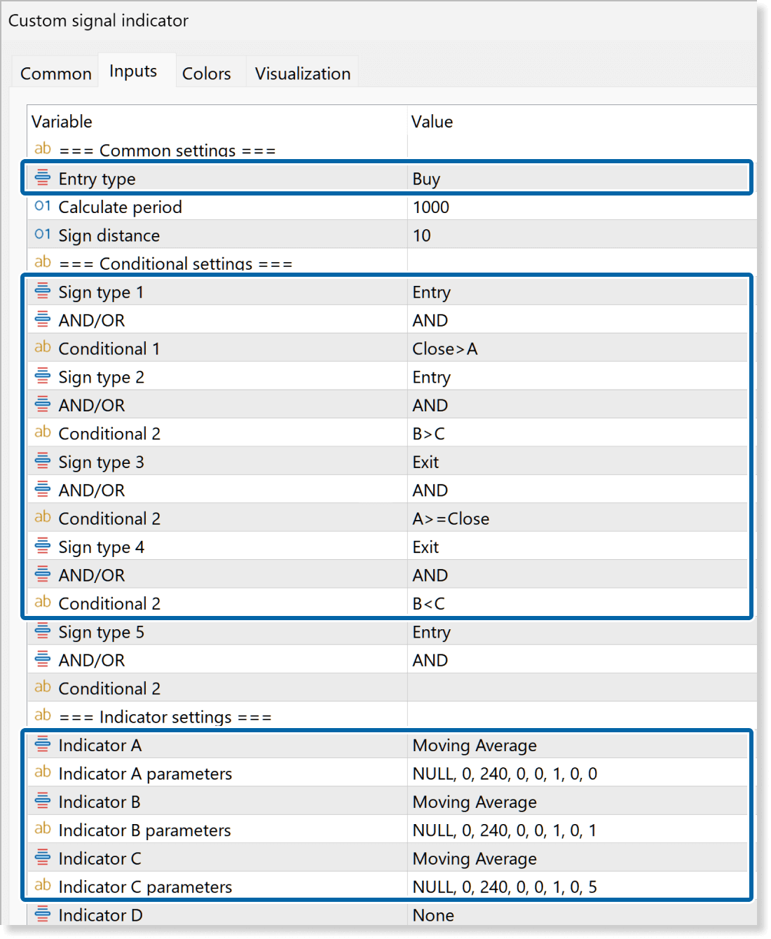 Moving Average settings