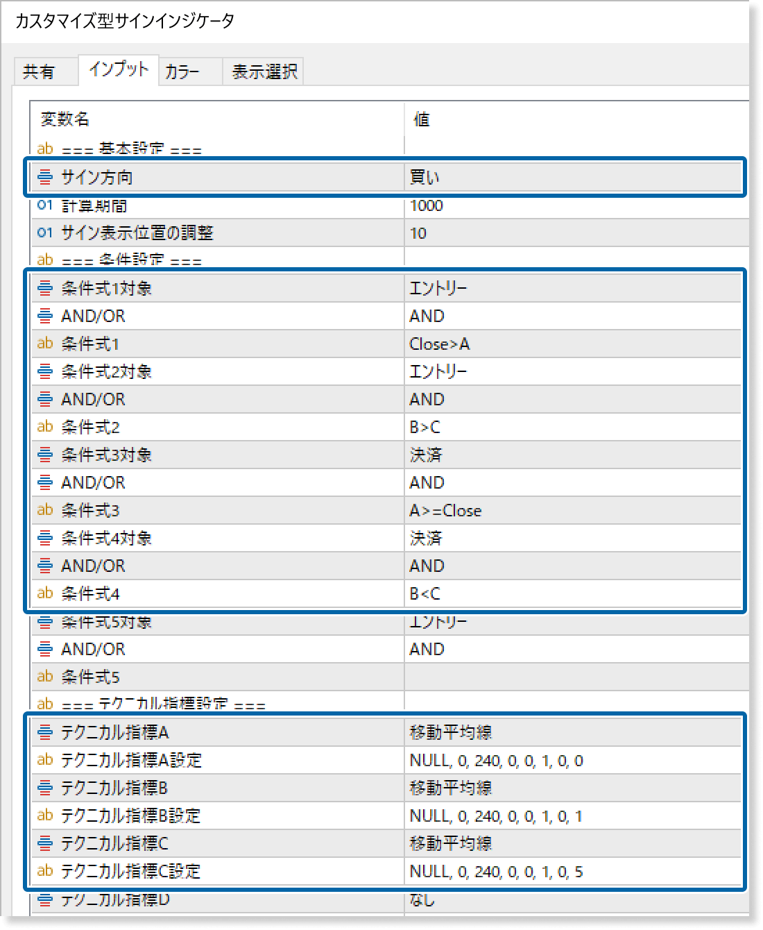 移動平均線の設定