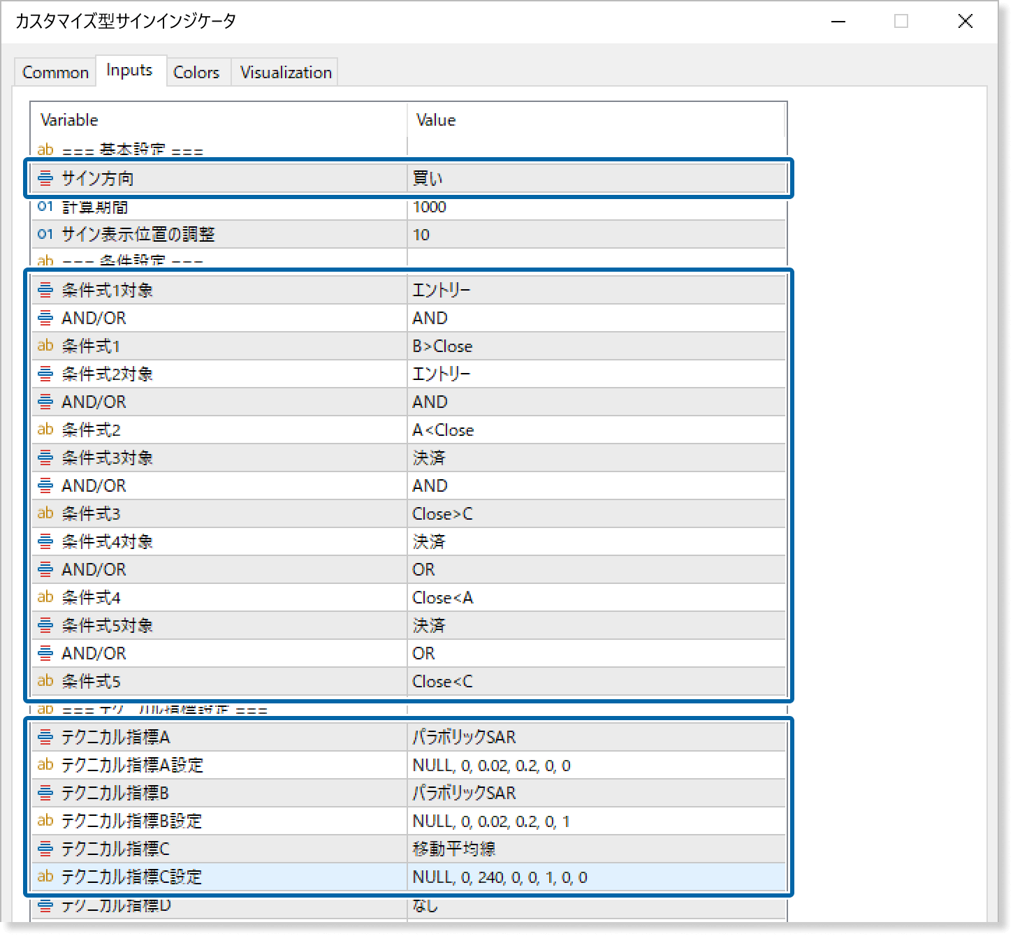 パラボリックSARの設定