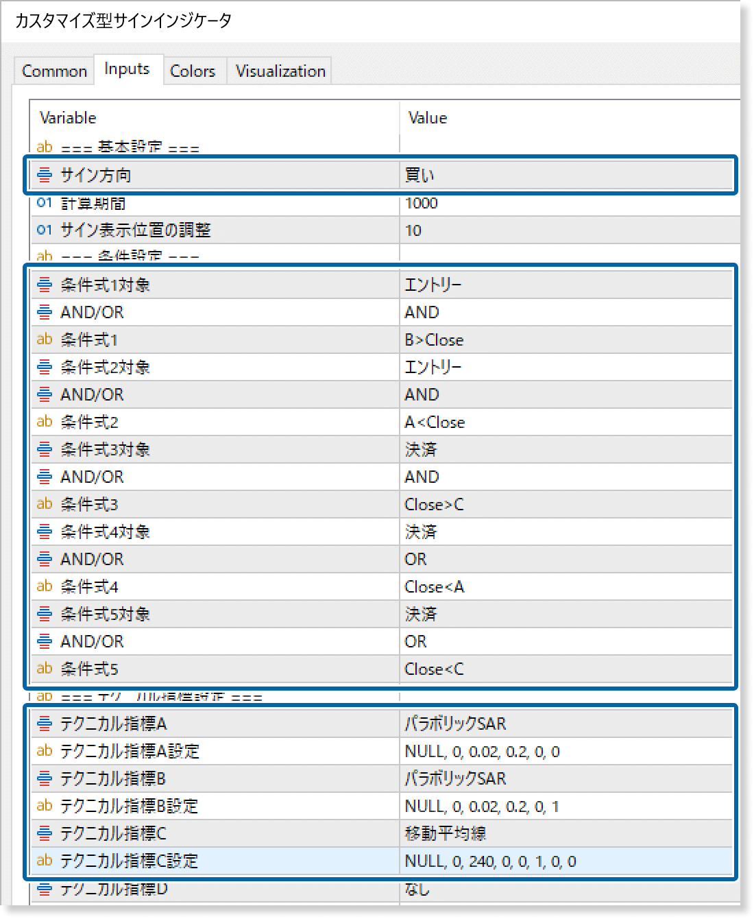 パラボリックSARの設定