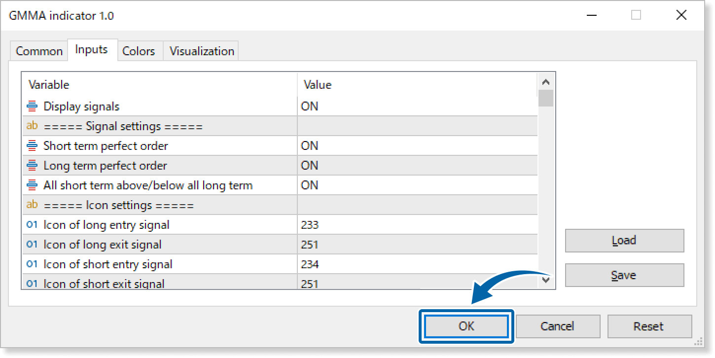 Customize the settings on the Inputs tab