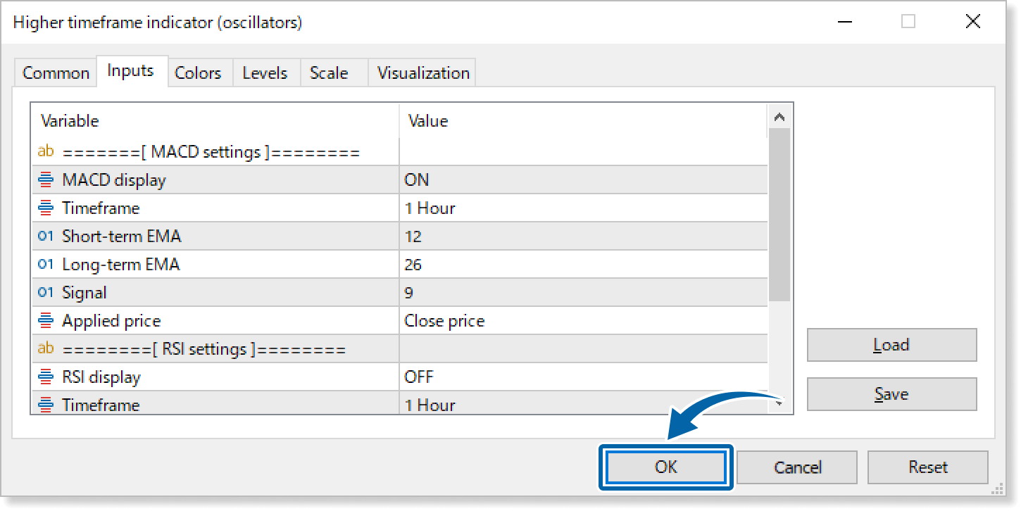 Inputs tab