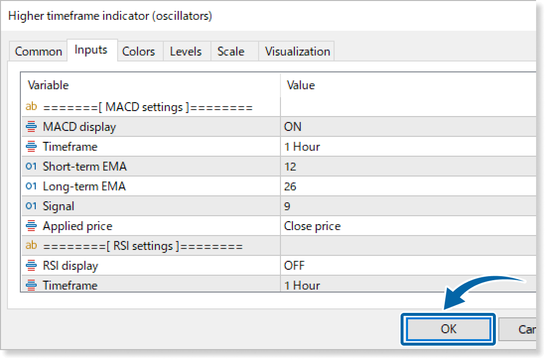 Inputs tab