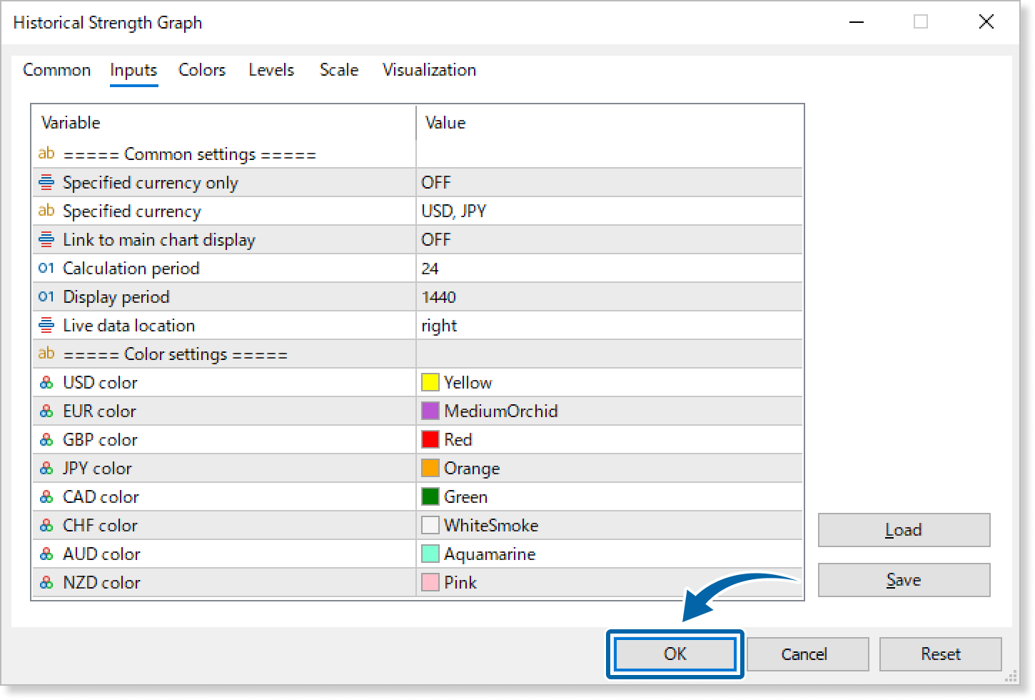 customize the settings on the Inputs tab