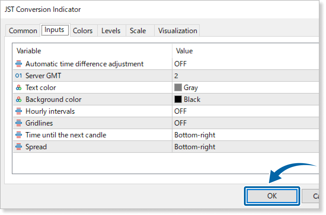 Inputs tab