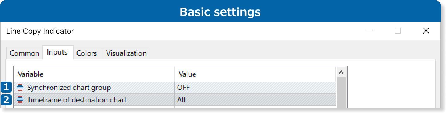 Basic settings on the Inputs tab