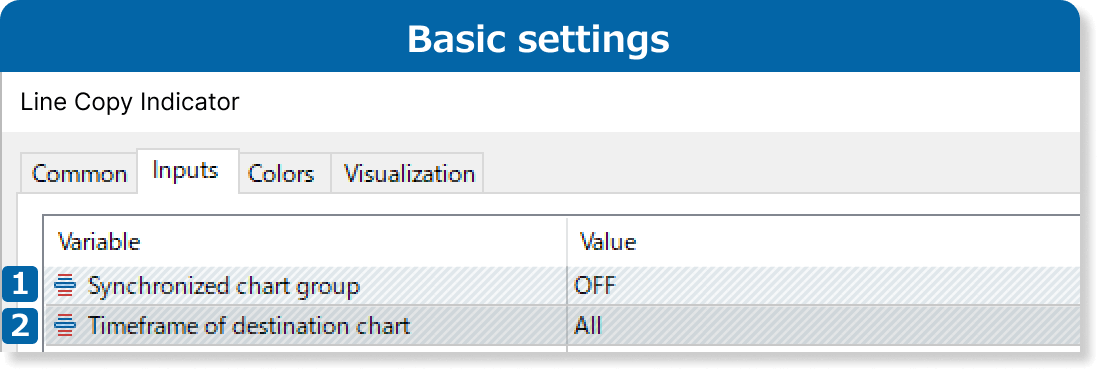 Basic settings on the Inputs tab