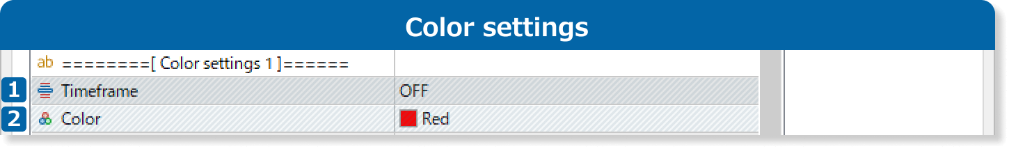 Color settings on the Inputs tab