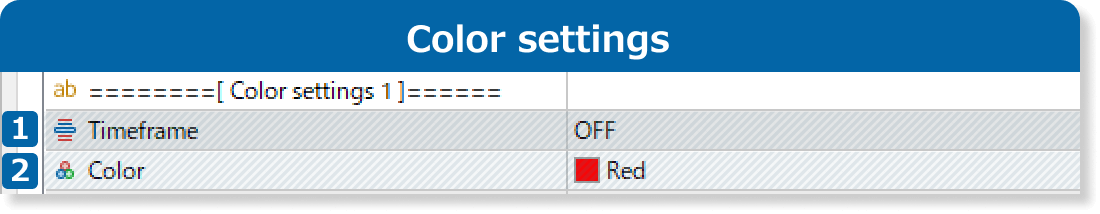 Color settings on the Inputs tab