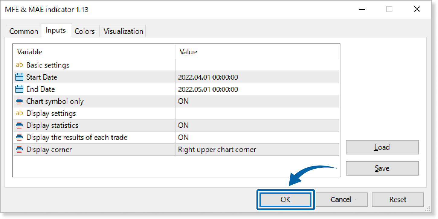 Customize the settings on the Inputs tab