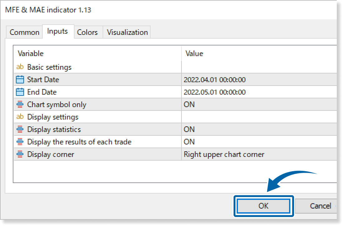 Customize the settings on the Inputs tab