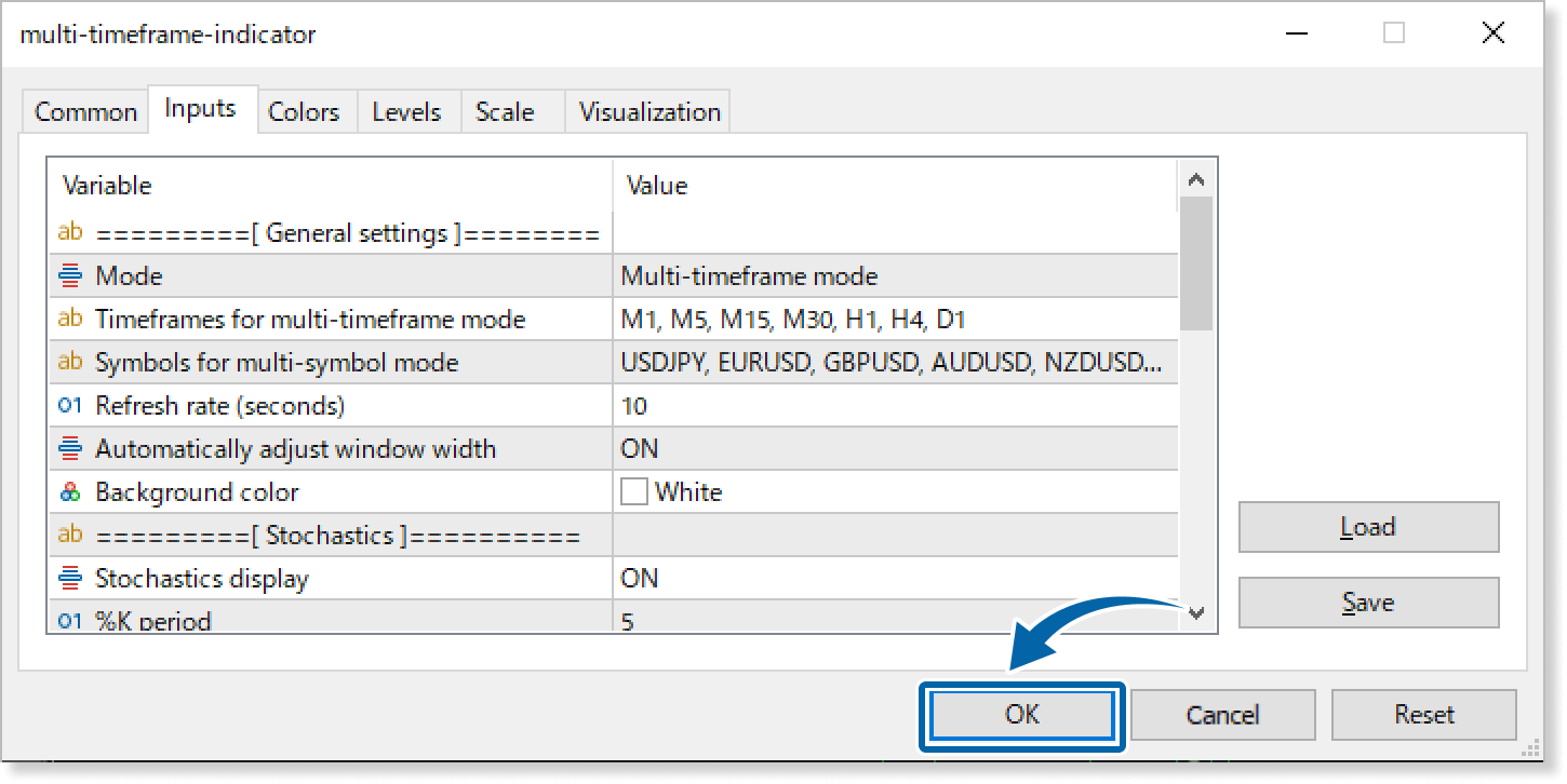 customize the settings on the Inputs tab
