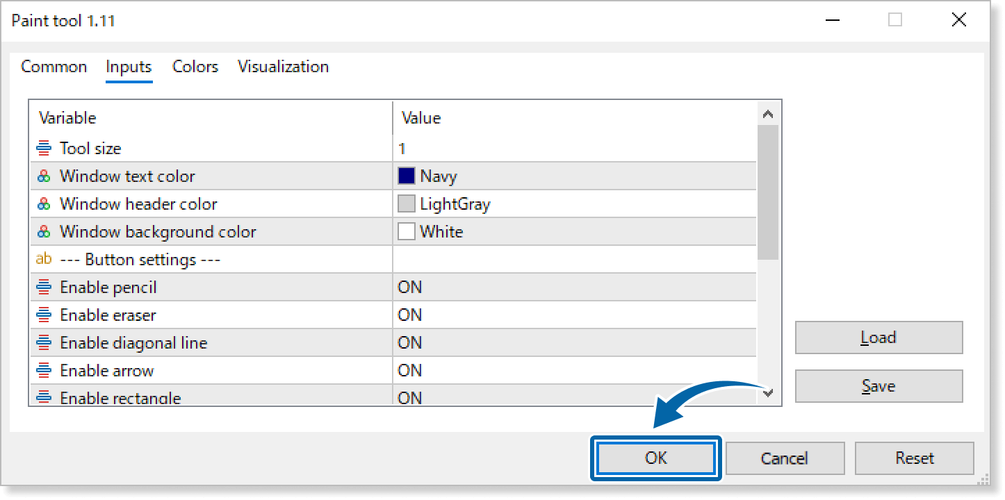 customize the settings on the Inputs tab