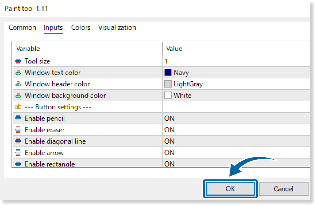 customize the settings on the Inputs tab