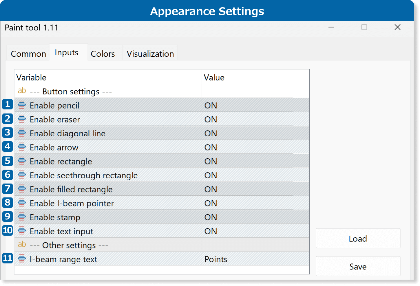Button settings