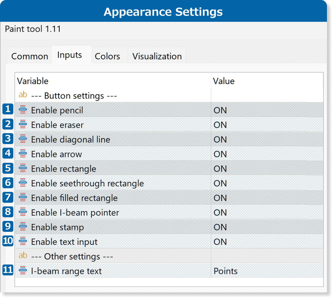 Button settings