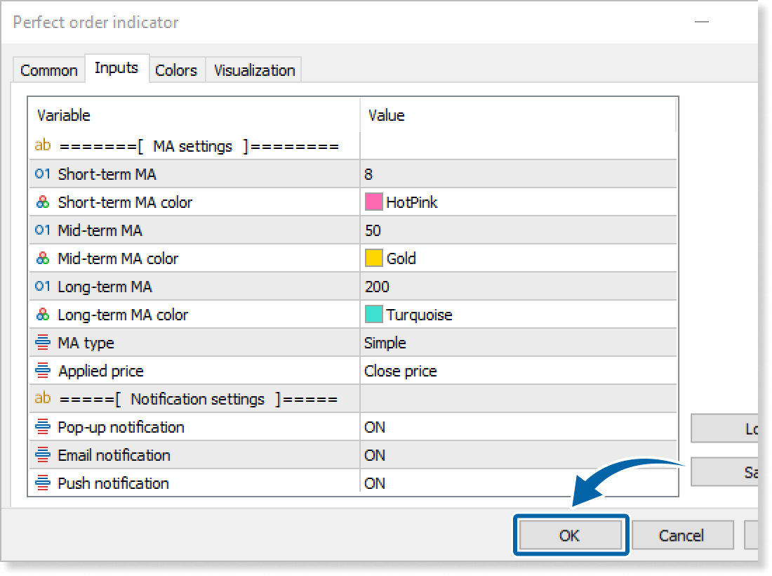 customize the settings on the Inputs tab