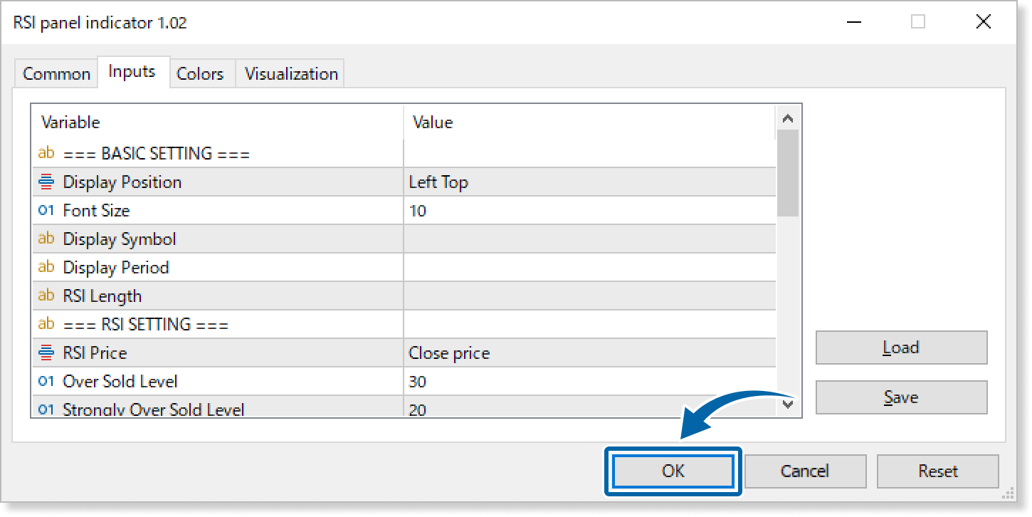 Customize the settings on the Inputs tab