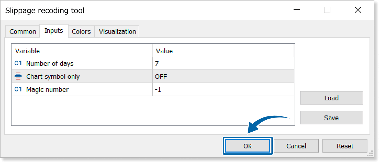 Customize the settings on the Inputs tab