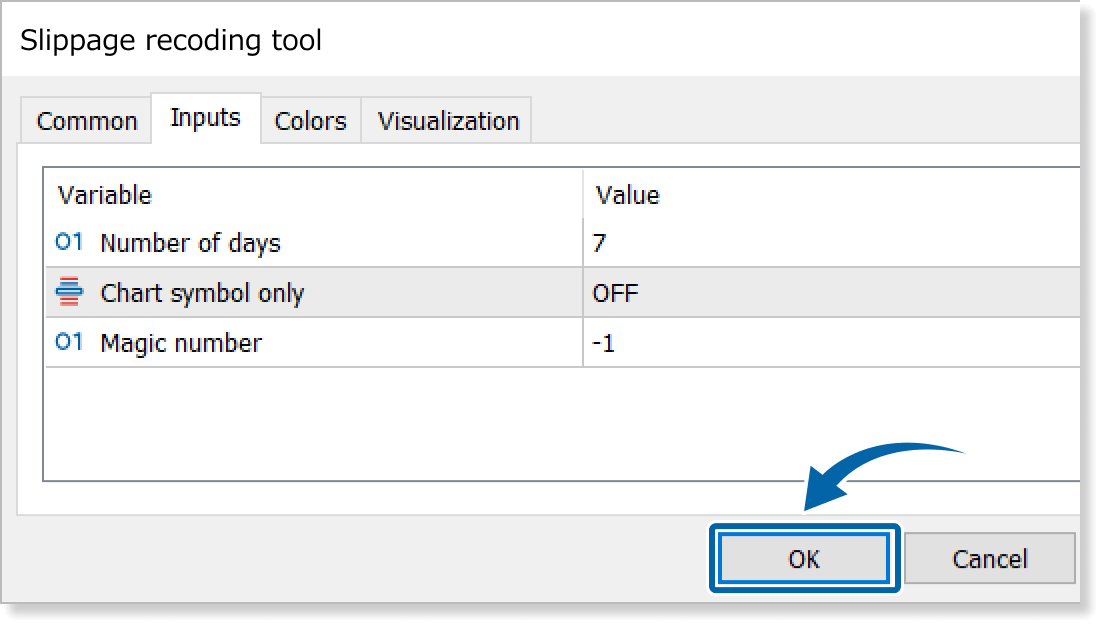 Customize the settings on the Inputs tab