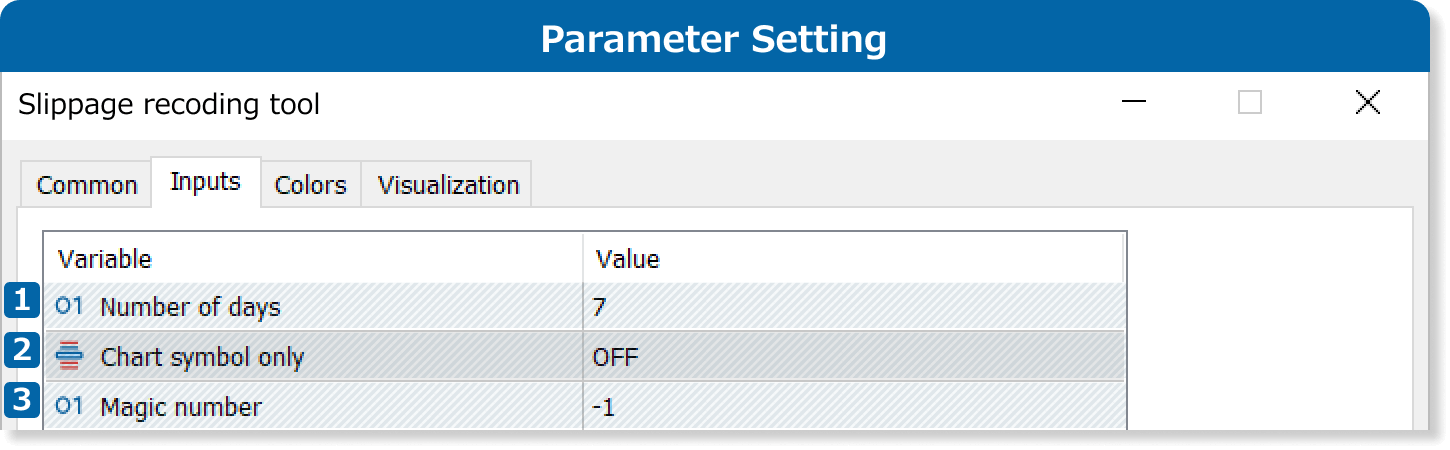 Parameter settings
