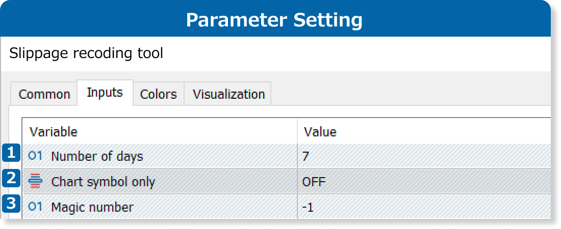 Parameter settings