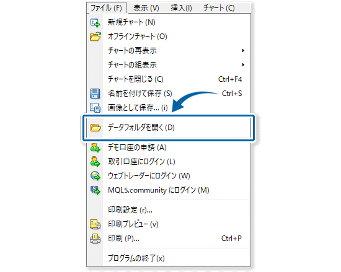 MT4でデータフォルダを開く