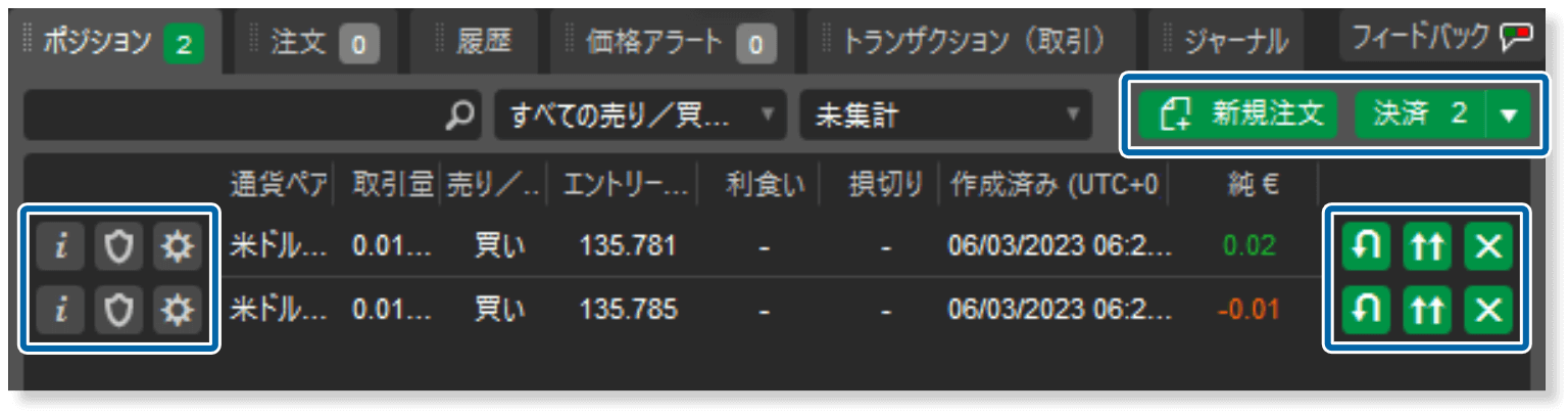 cTraderの注文・決済機能