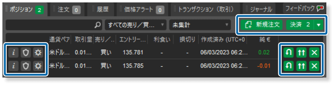 cTraderの注文・決済機能