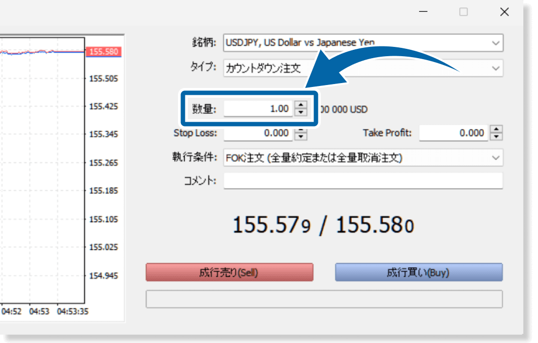 MT5での注文画面