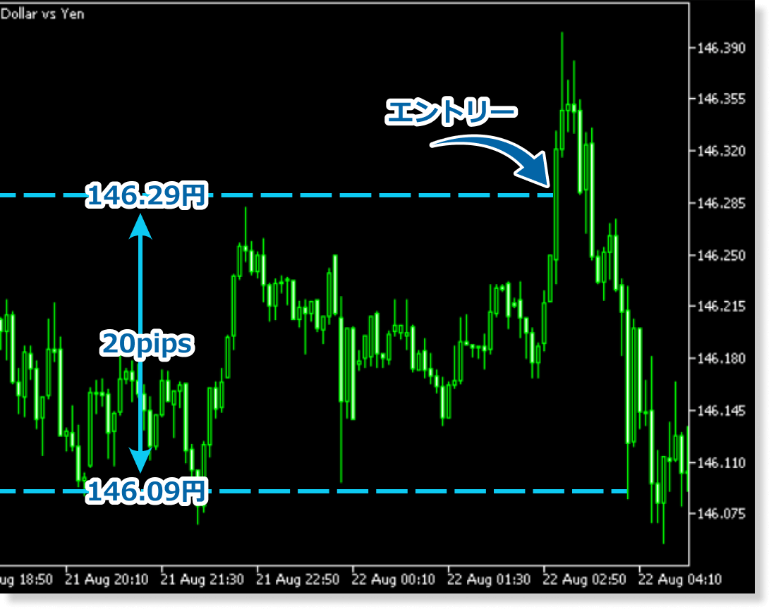毎回20pipsで損切りというルールでトレードした例