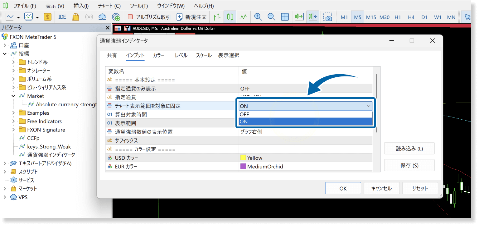 チャート表示範囲を対象に固定