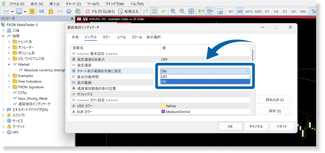 チャート表示範囲を対象に固定