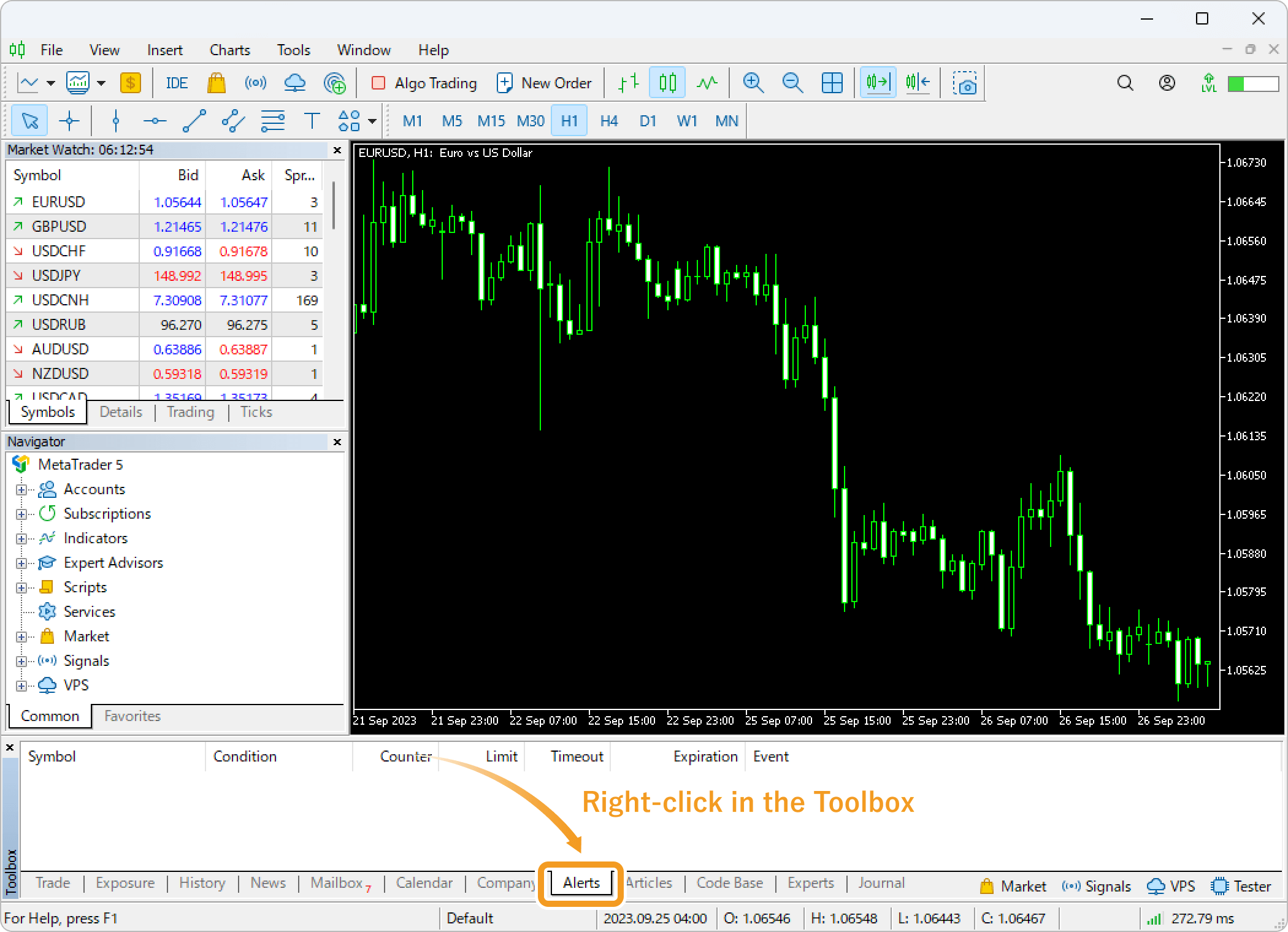 Right-click in the Toolbox