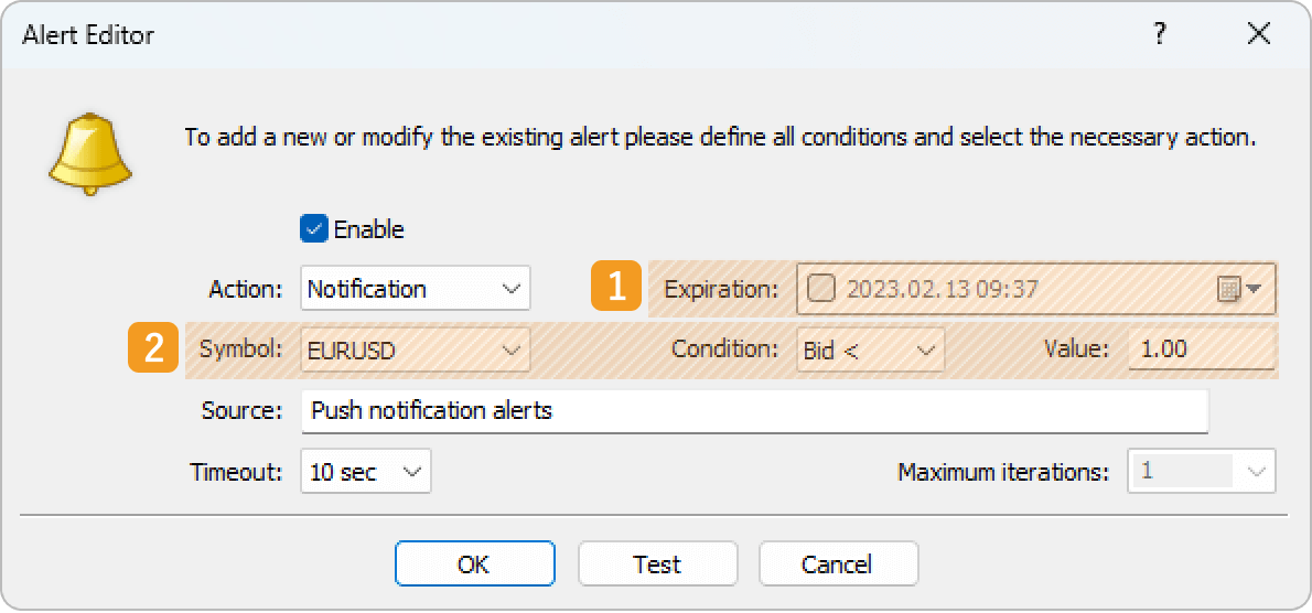 Detailed alert settings