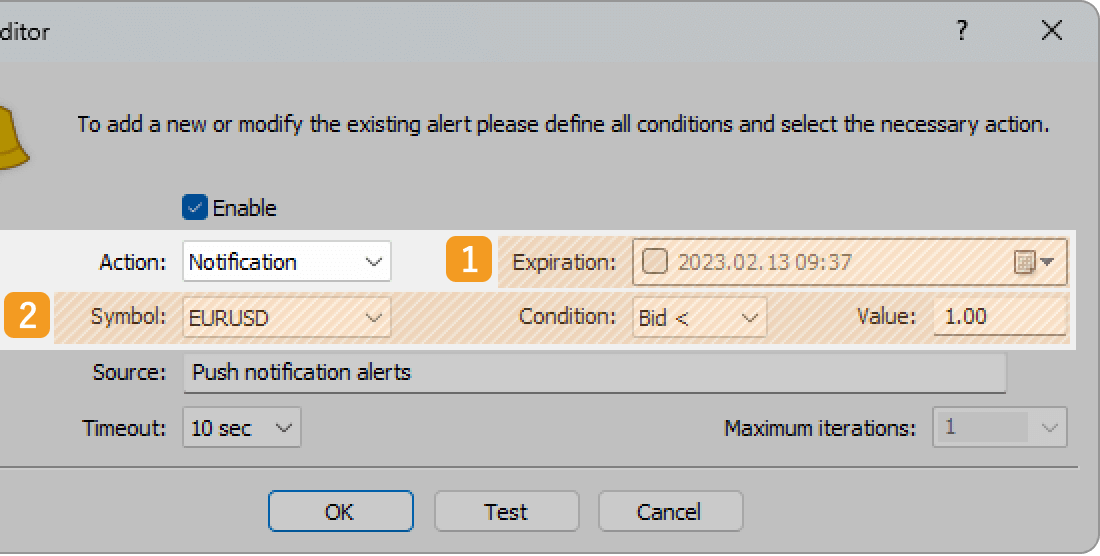 Detailed alert settings