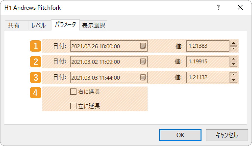 「パラメータ」タブの設定