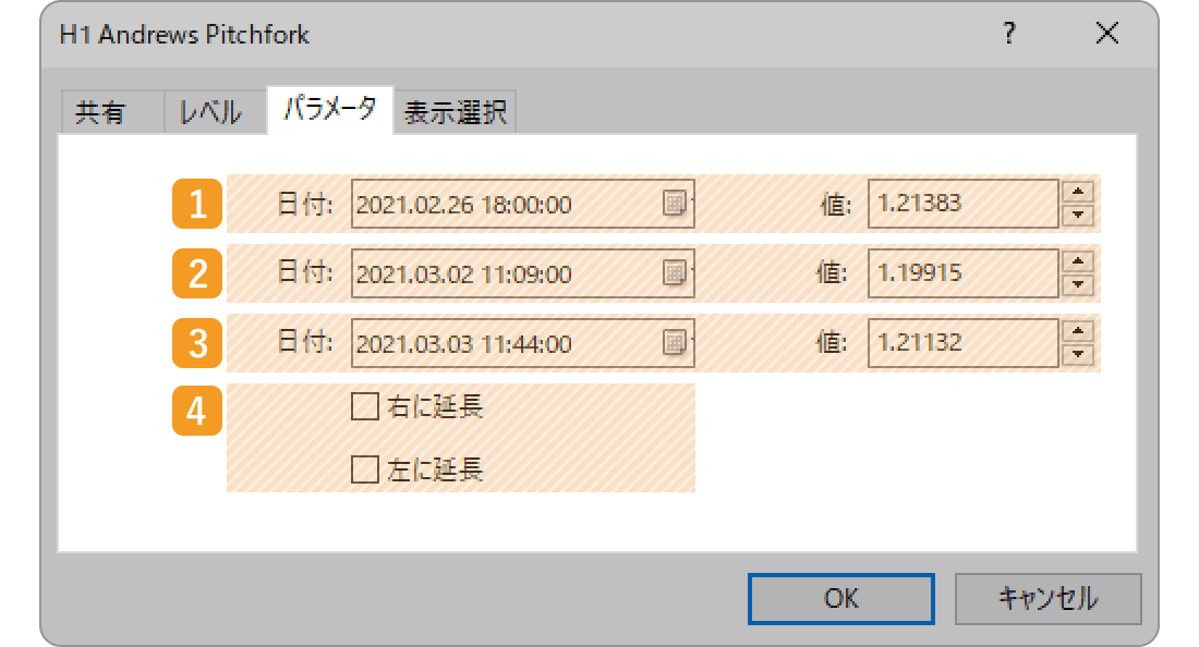 「パラメータ」タブの設定