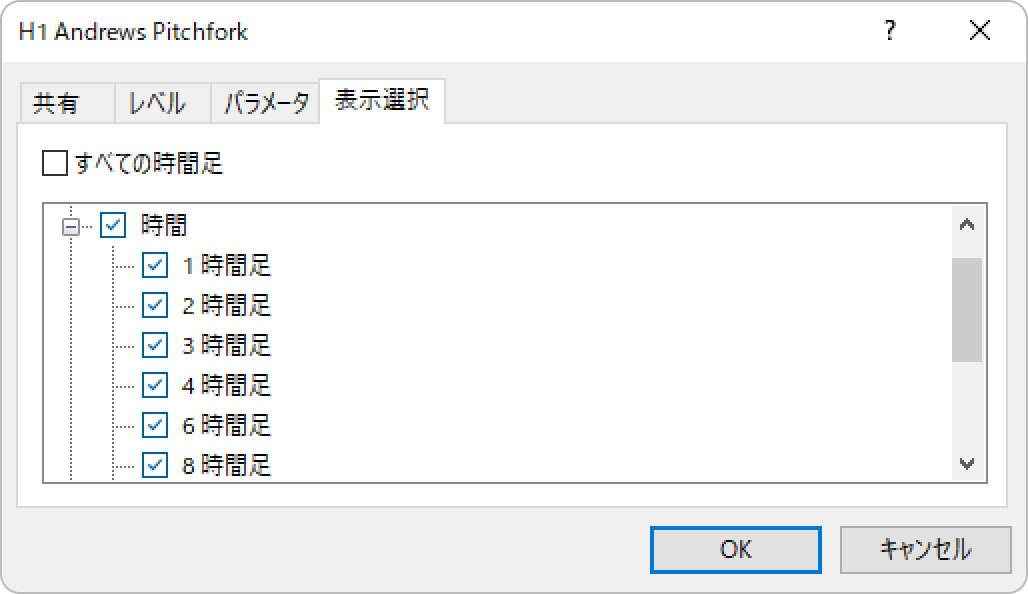 「表示選択」タブの設定