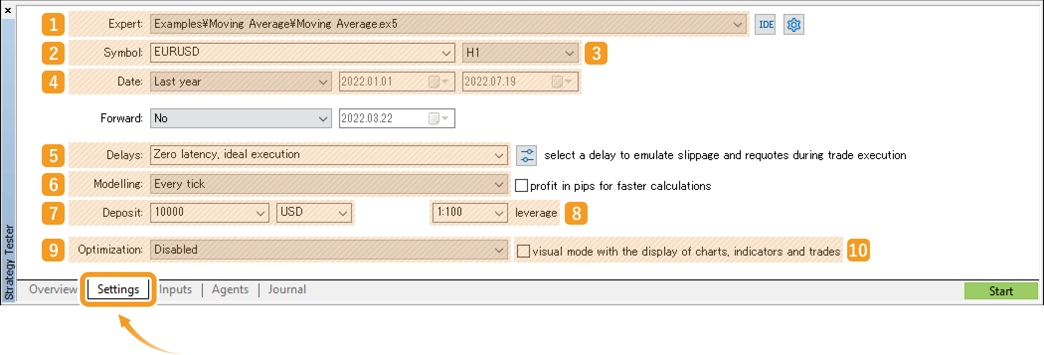 Backtest settings