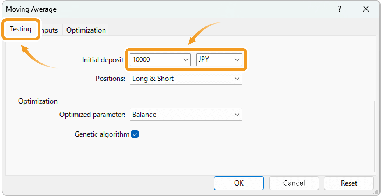 Set the initial deposit