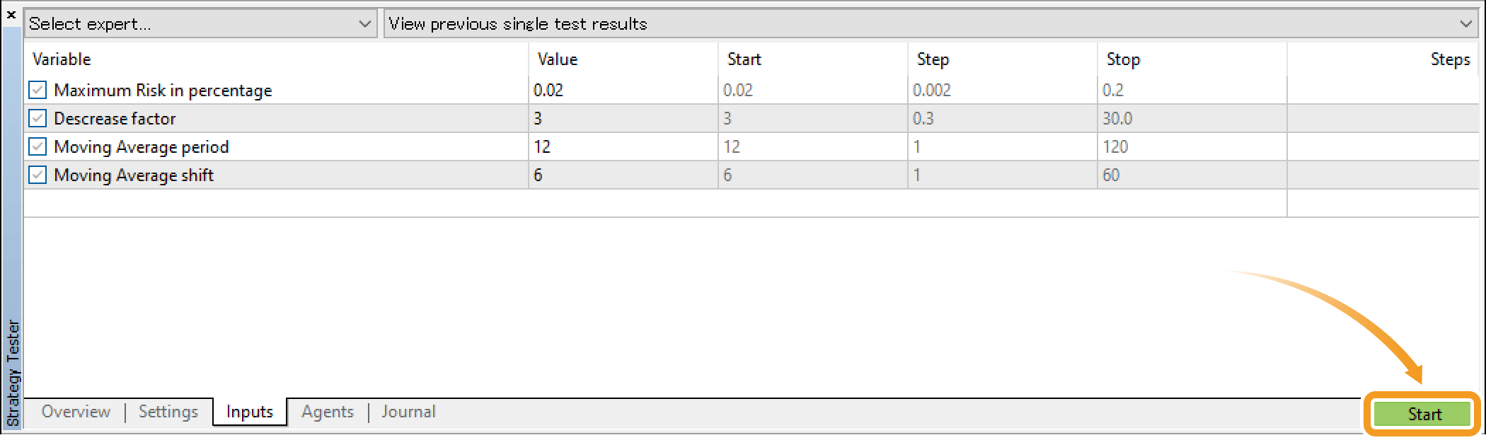 Start backtest