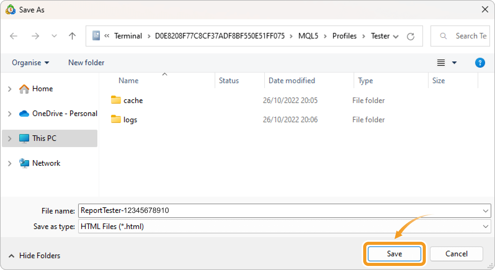 Folder to save testing report